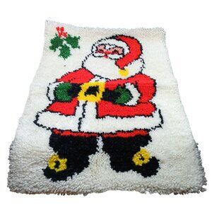 Vintage Santa Claus Latch Hook Rug Wall Hanging